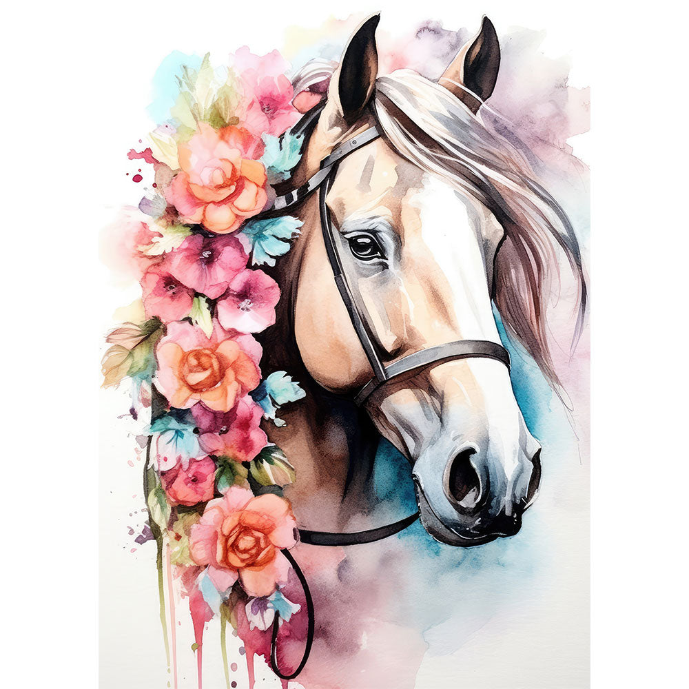 5D Diamond Painting AB Steine Horse With Flowers, Unique-Diamond