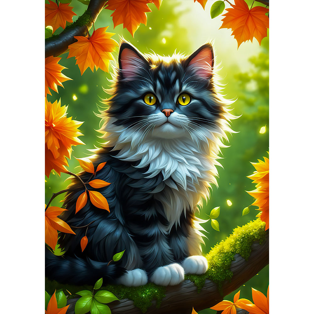 5D Diamond Painting AB Steine Katze im Herbst, Unique-Diamond