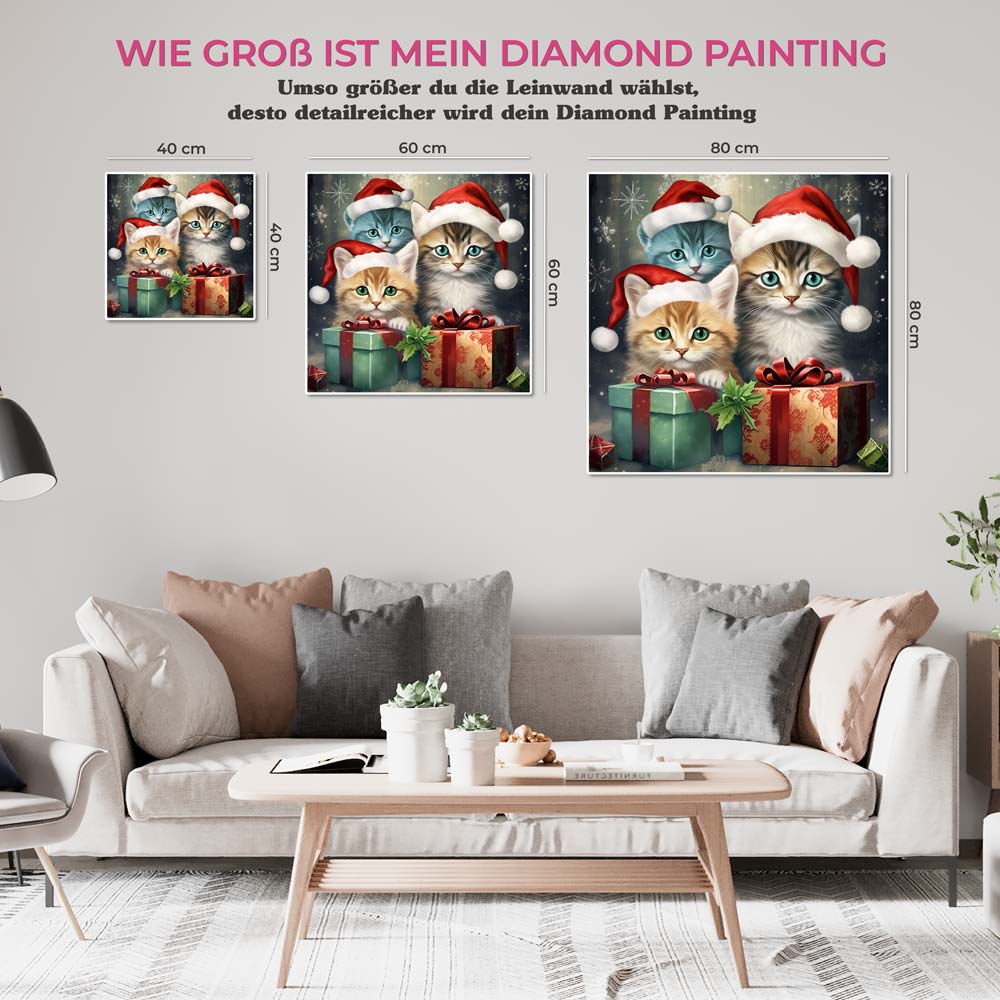 5D Diamond Painting AB Steine Katzen mit Weihnachtsgeschenken, Unique-Diamond