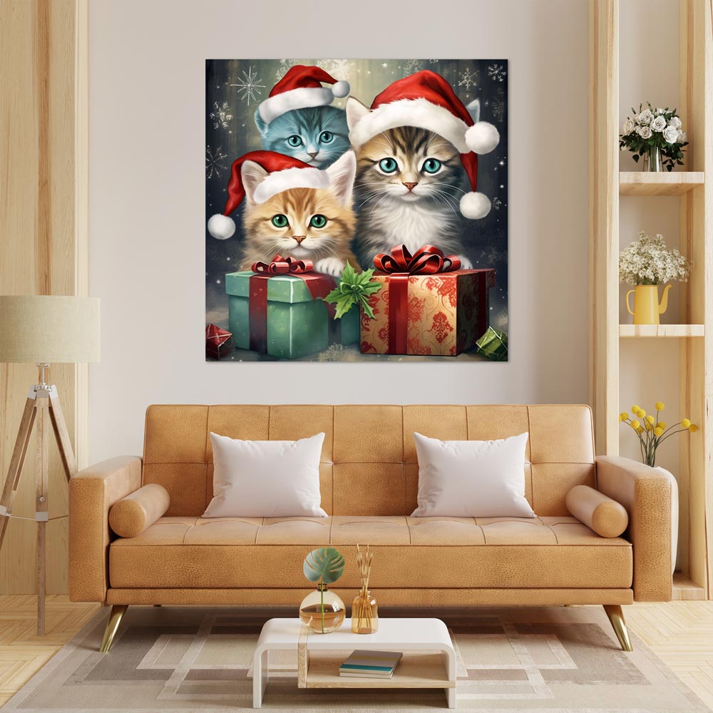 5D Diamond Painting AB Steine Katzen mit Weihnachtsgeschenken, Unique-Diamond