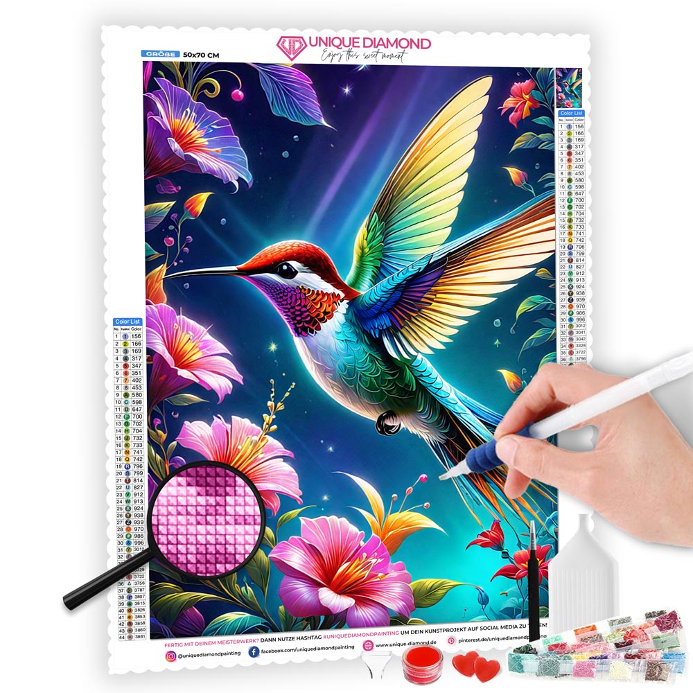 5D Diamond Painting AB Steine Kolibri, Unique-Diamond