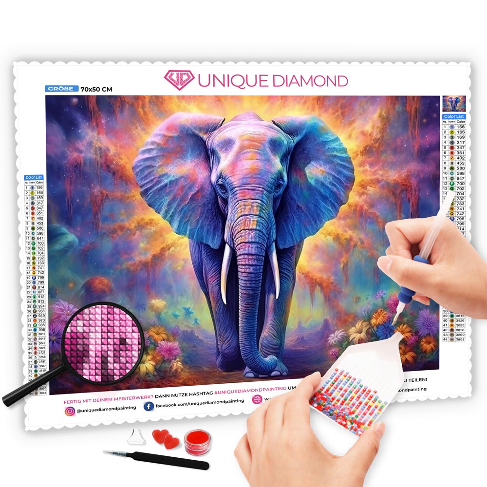 5D Diamond Painting AB Steine Kosmischer Elefant - Unique-Diamond