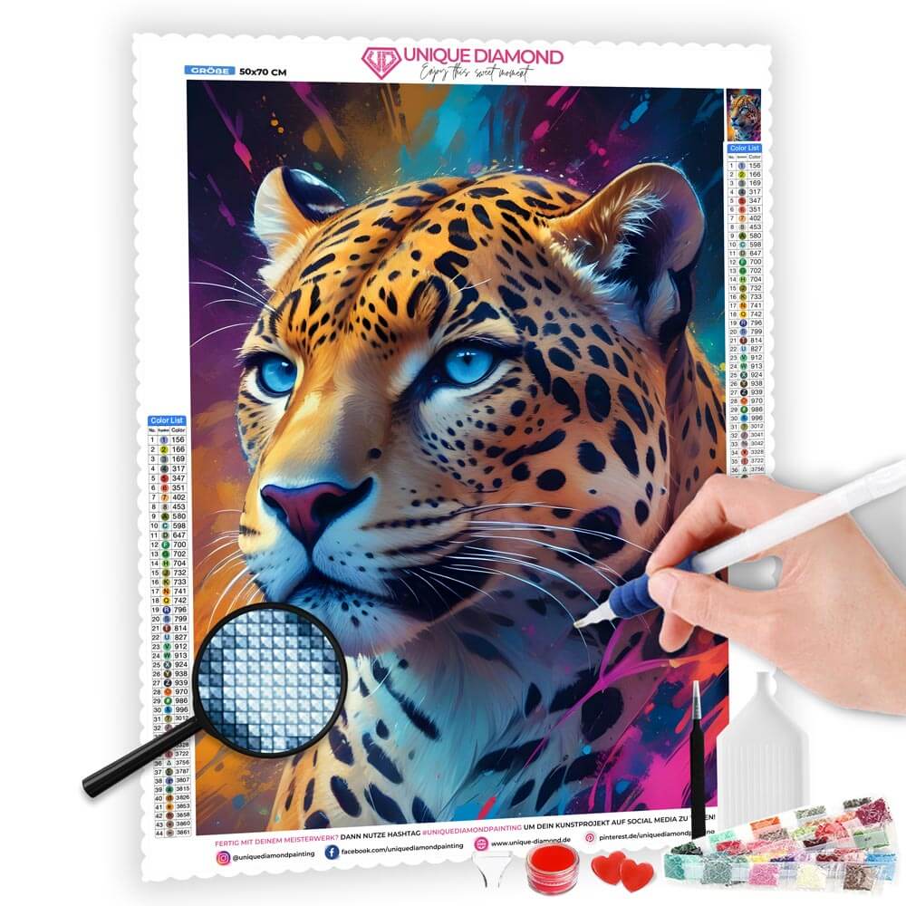 5D Diamond Painting AB Steine Leopard mit 100 Farben, Unique-Diamond