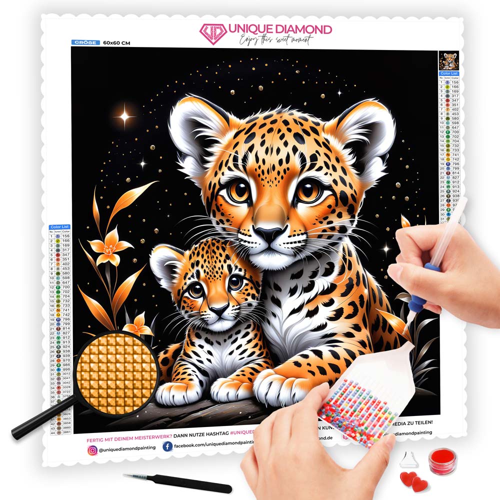 5D Diamond Painting AB Steine Leoparden, Unique-Diamond