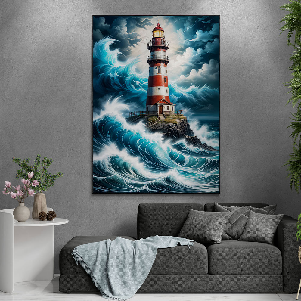 5D Diamond Painting AB Steine Lighthouse Storm mit 100 Farben, Unique-Diamond
