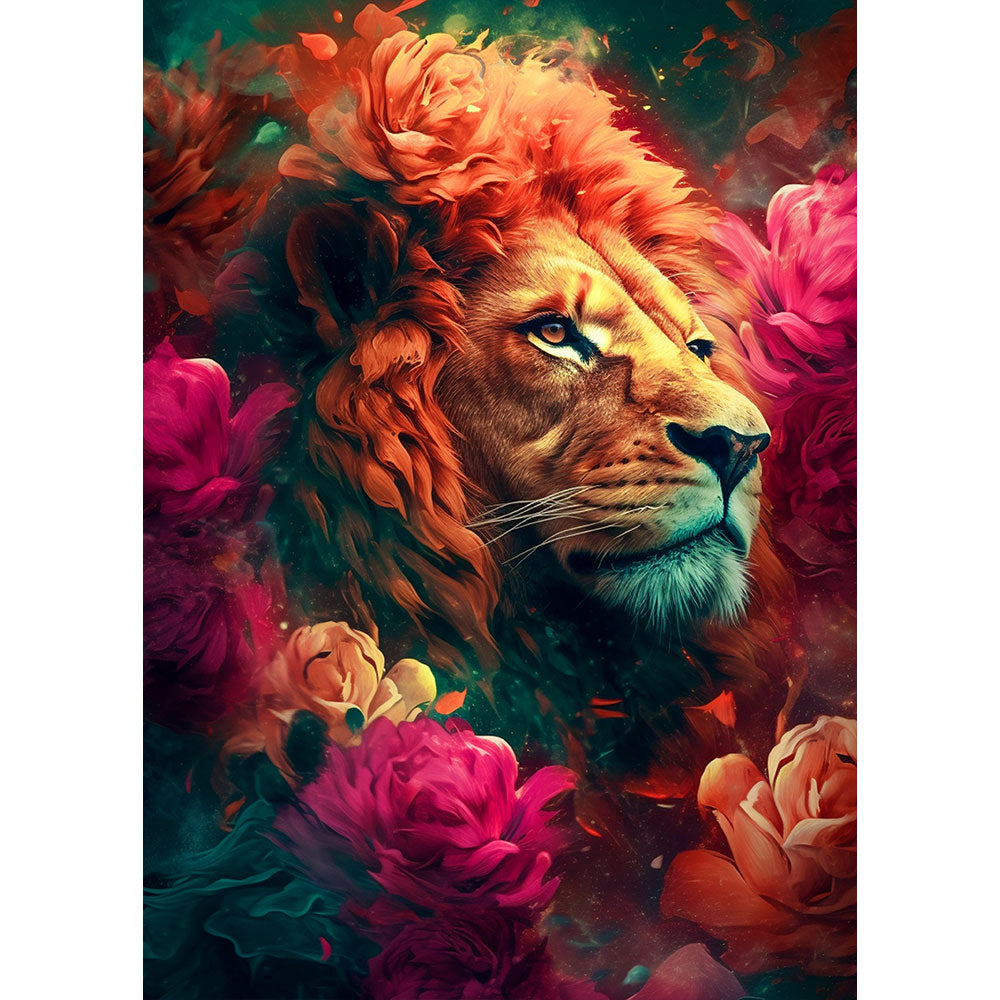 5D Diamond Painting AB Steine Löwe in Blumen, Unique-Diamond