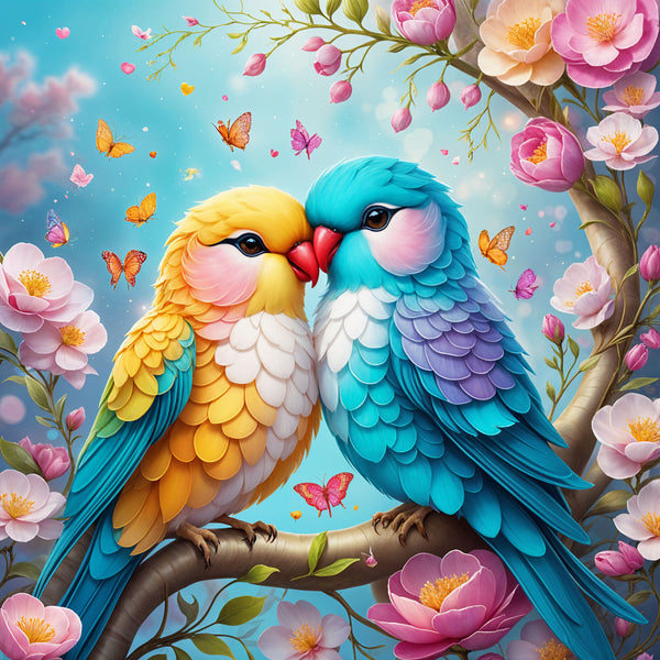 5D Diamond Painting AB Steine Love Parrot, Unique-Diamond