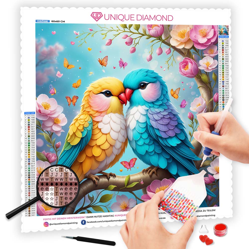 5D Diamond Painting AB Steine Love Parrot, Unique-Diamond