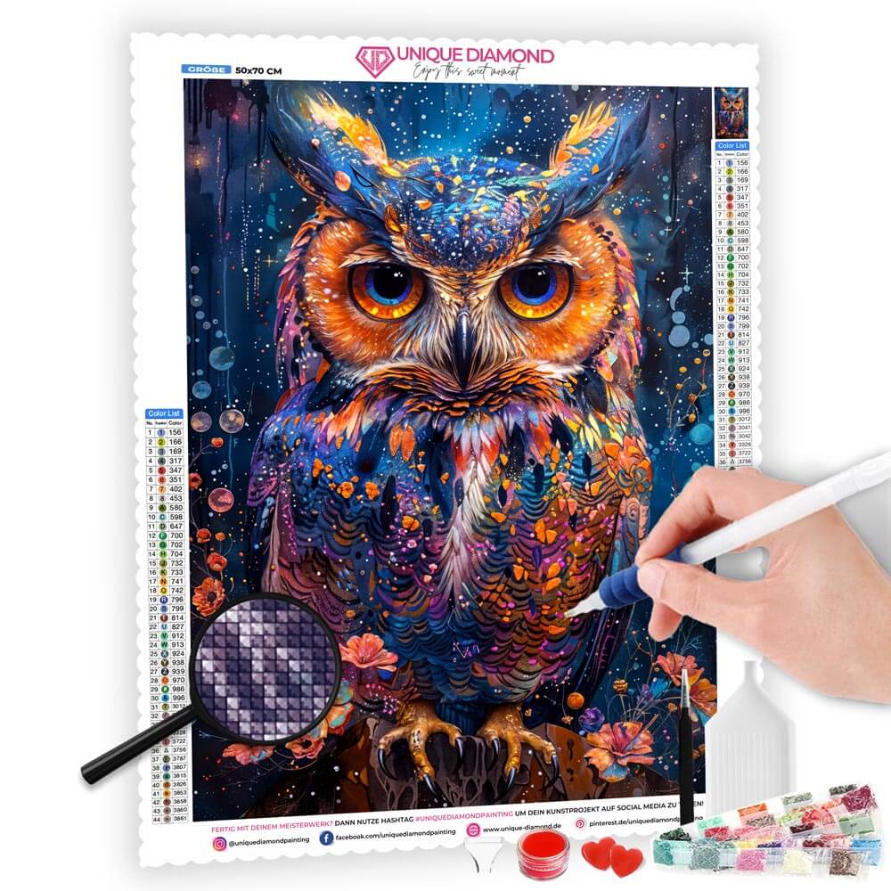 5D Diamond Painting AB Steine Luminous Nocturne Owl mit 100 Farben, Unique-Diamond