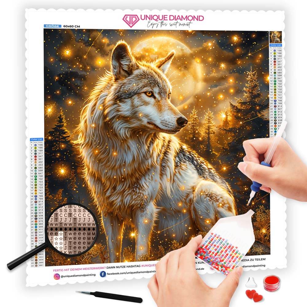 5D Diamond Painting AB Steine Lunar Guardian Wolf mit 100 Farben, Unique-Diamond