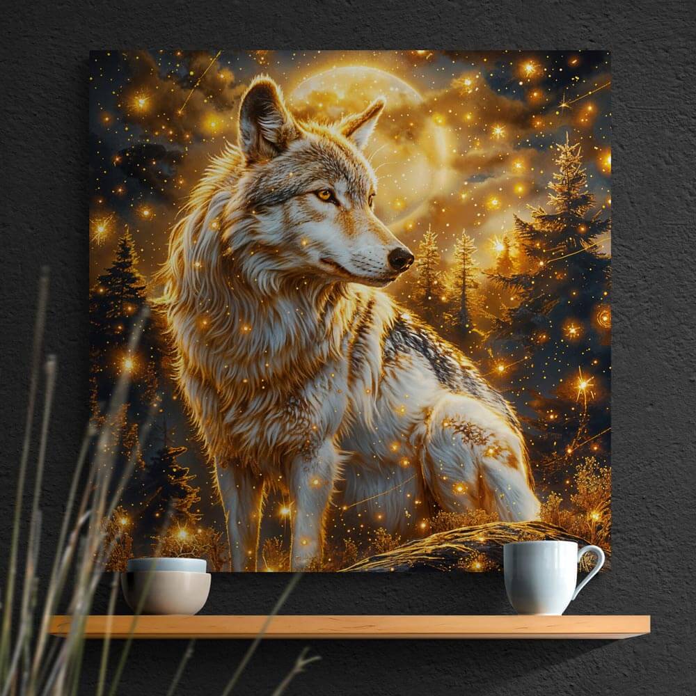 5D Diamond Painting AB Steine Lunar Guardian Wolf mit 100 Farben, Unique-Diamond