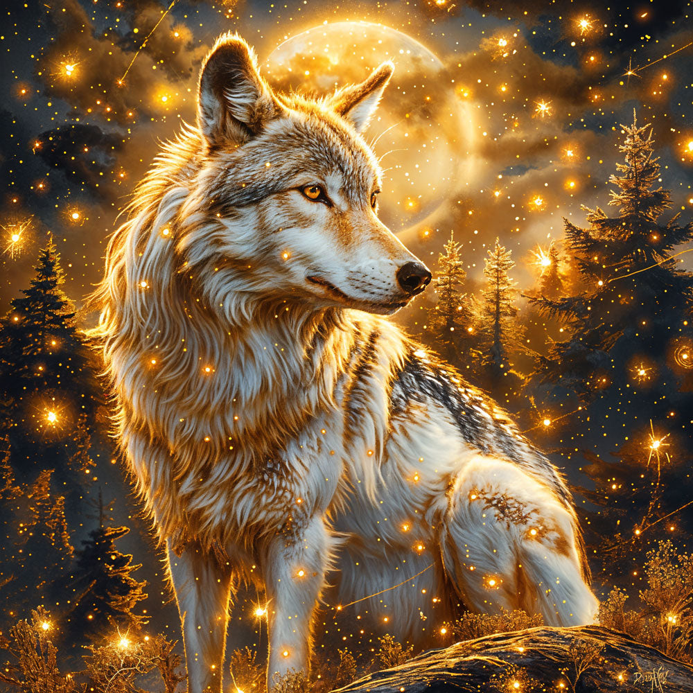 5D Diamond Painting AB Steine Lunar Guardian Wolf mit 100 Farben, Unique-Diamond