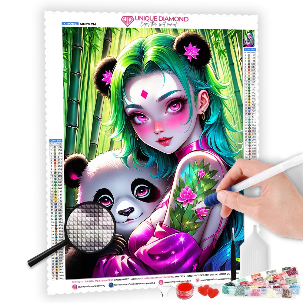 5D Diamond Painting AB Steine Mädchen mit Panda, Unique-Diamond