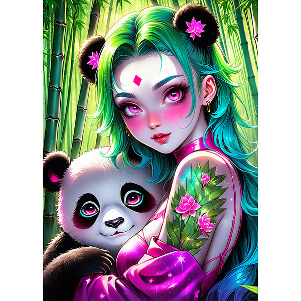 5D Diamond Painting AB Steine Mädchen mit Panda, Unique-Diamond