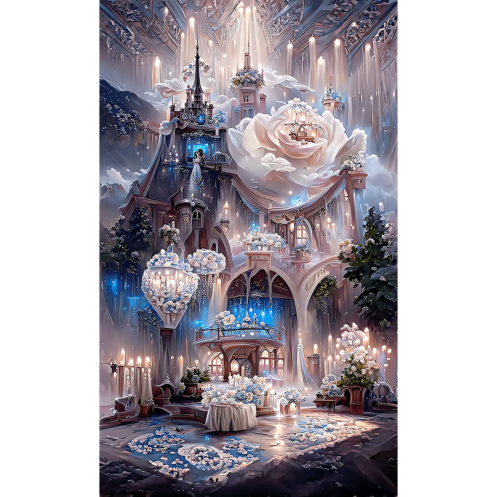 5D Diamond Painting XXL AB Steine Märchenschloss mit Rosen, Unique-Diamond