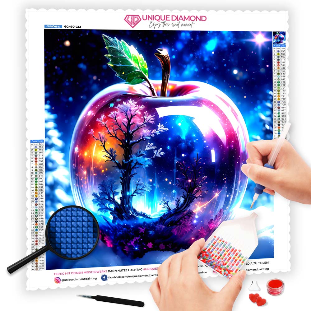 5D Diamond Painting AB Steine Magic Apple mit 100 Farben, Unique-Diamond