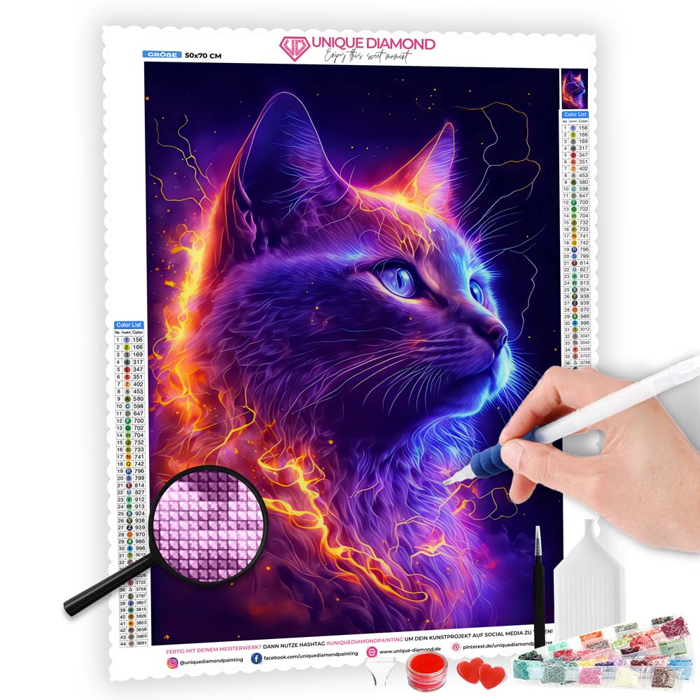 5D Diamond Painting AB Steine Magic Cat, Unique-Diamond