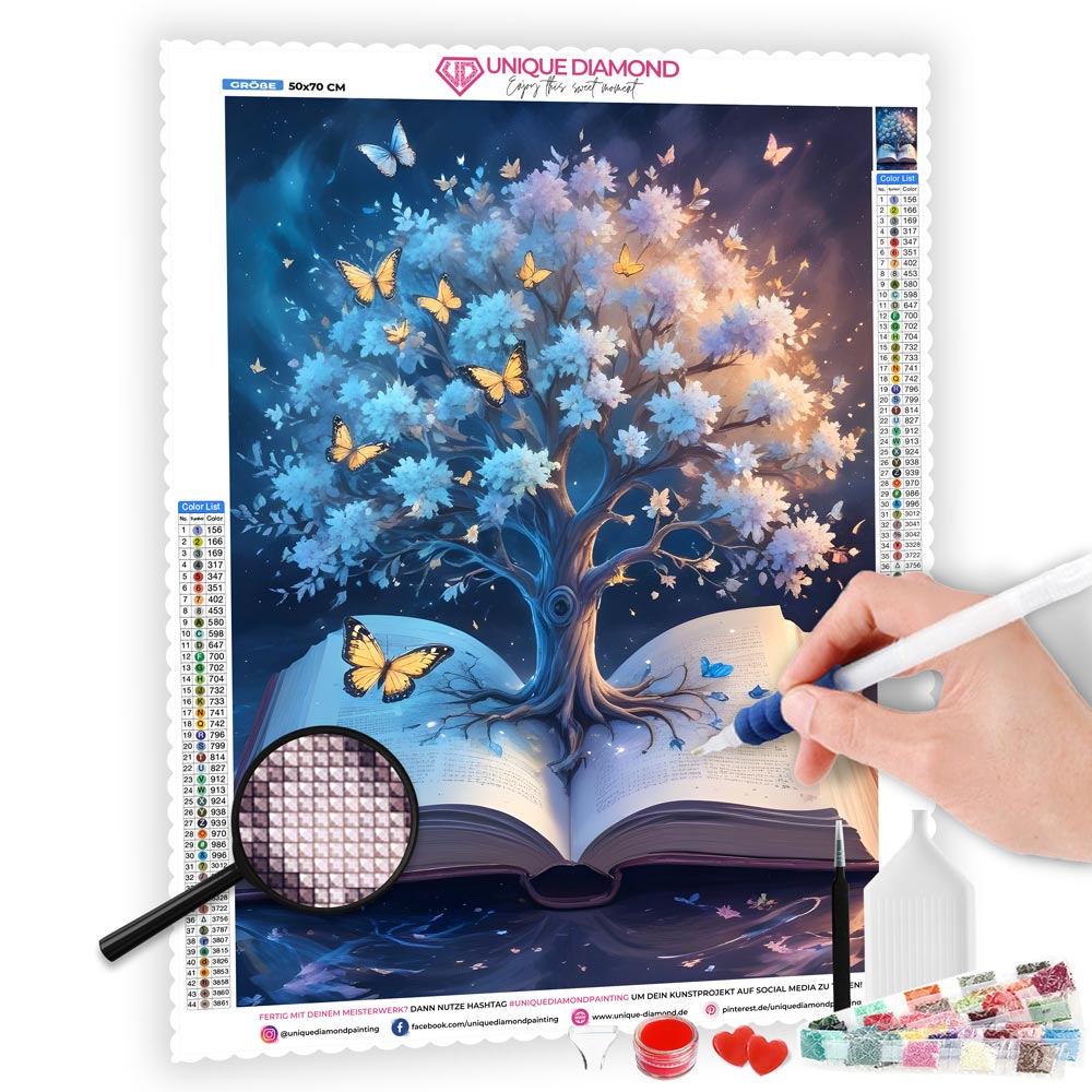 5D Diamond Painting AB Steine Magic Tree mit 100 Farben, Unique-Diamond