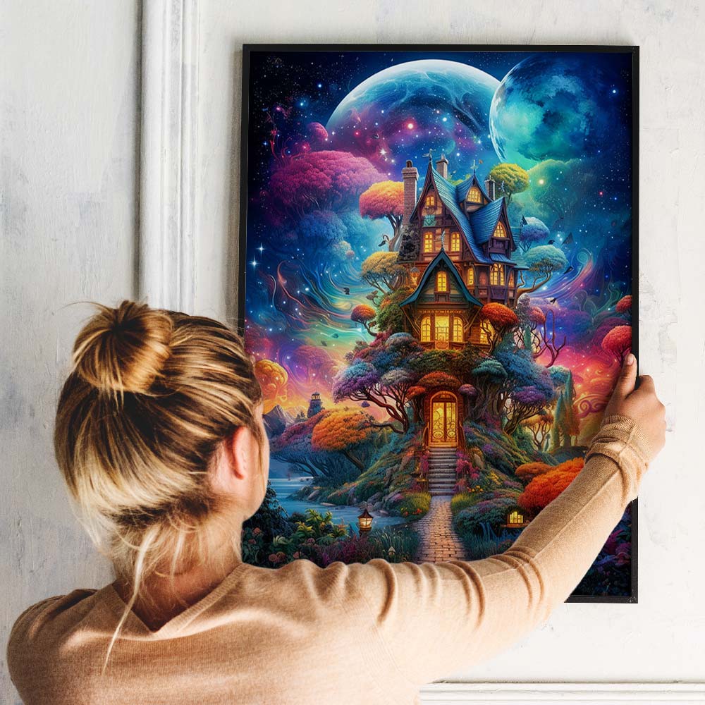 5D Diamond Painting – Magischer Haus im Universum Unique-Diamond