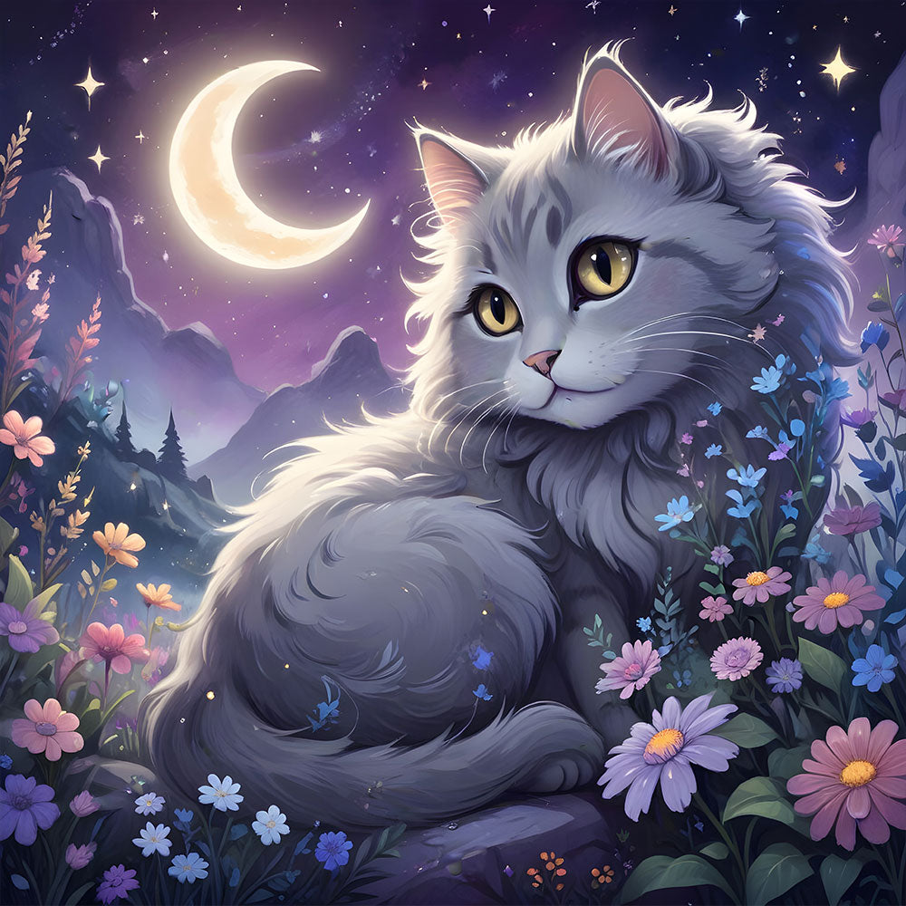 5D Diamond Painting AB Steine Moonlit Feline Fantasy, Unique-Diamond