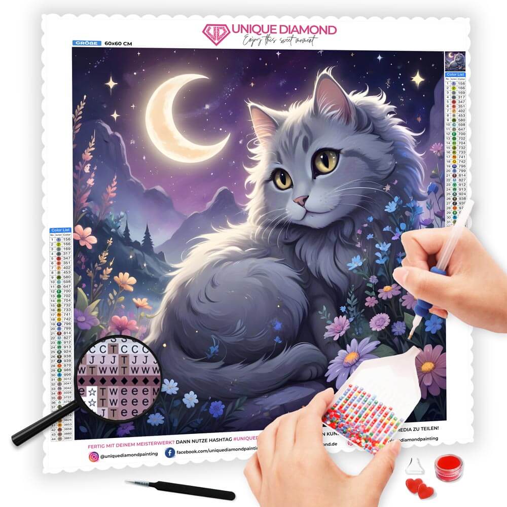 5D Diamond Painting AB Steine Moonlit Feline Fantasy