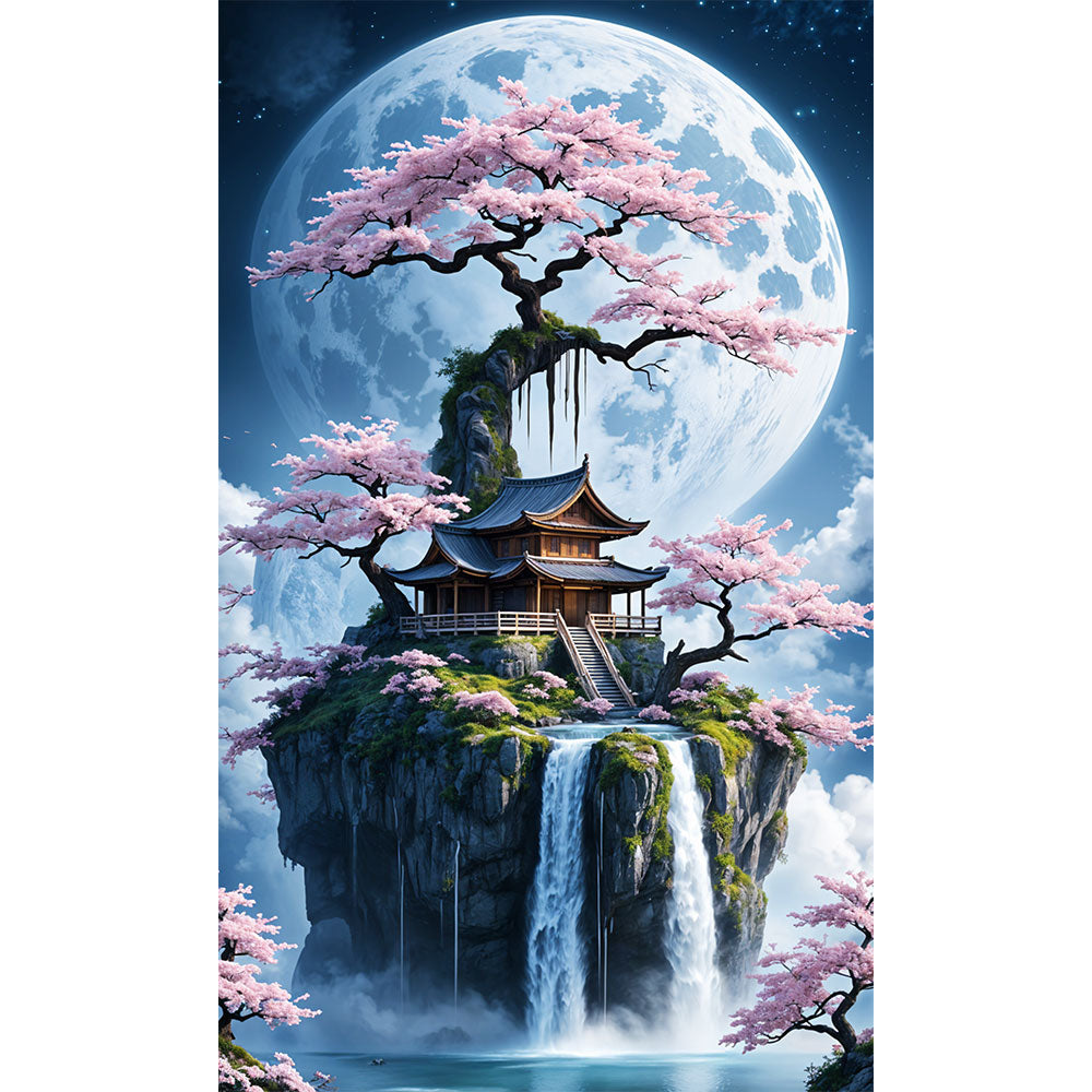 5D Diamond Painting AB Steine Moonlight Sakura Haven mit 100 Farben, Unique-Diamond