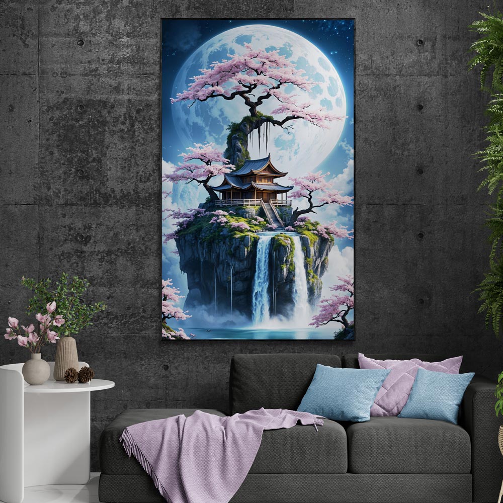 5D Diamond Painting AB Steine Moonlight Sakura Haven mit 100 Farben, Unique-Diamond