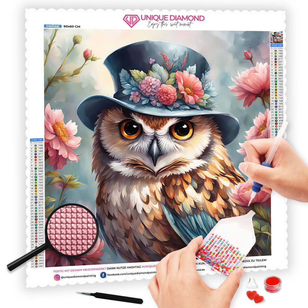 5D Diamond Painting AB Steine Mr Owl, Unique-Diamond