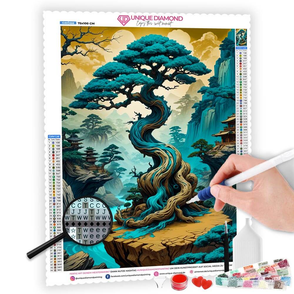 5D Diamond Painting AB Steine Mystical Zen Garden mit 100 Farben, Unique-Diamond