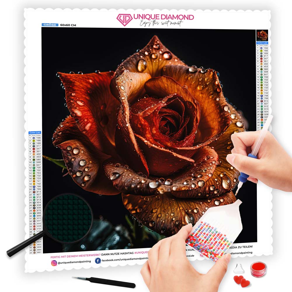 5D Diamond Painting AB Steine Orangene Rose, Unique-Diamond