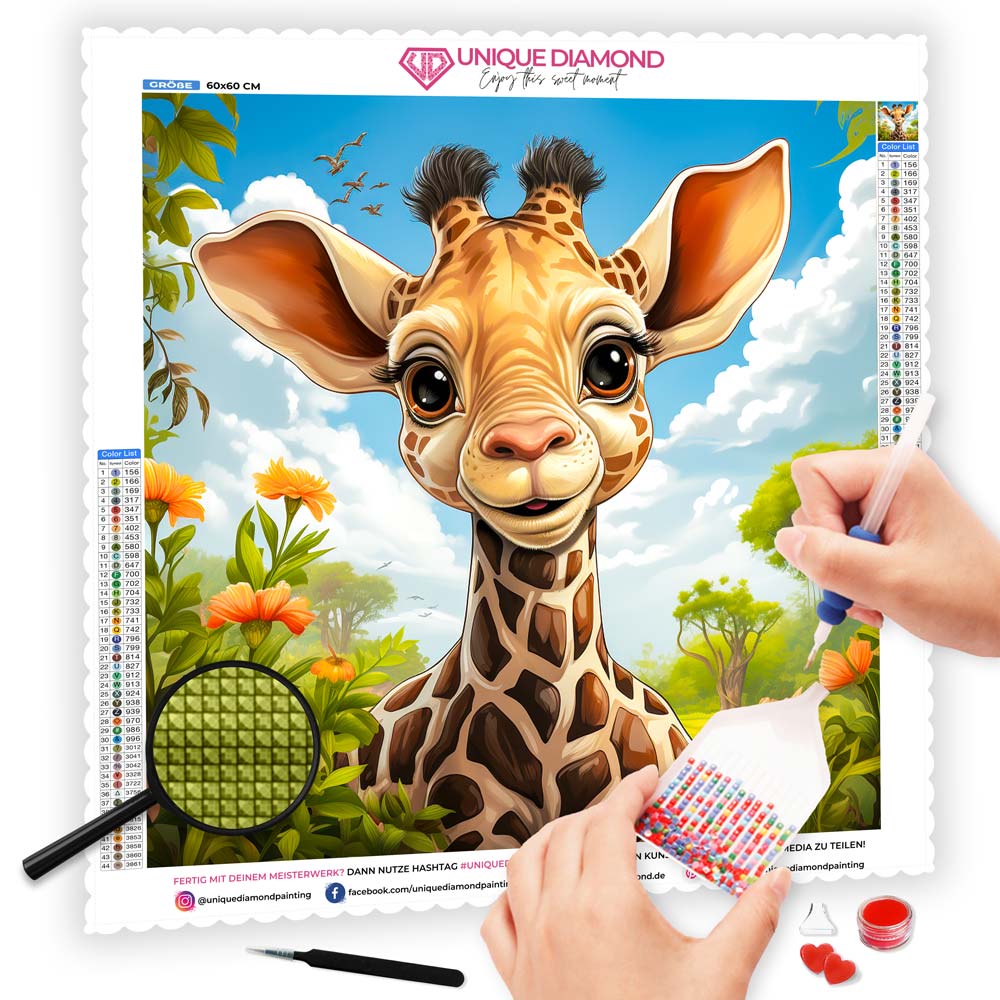 5D Diamond Painting AB Steine Giraffe, Unique-Diamond