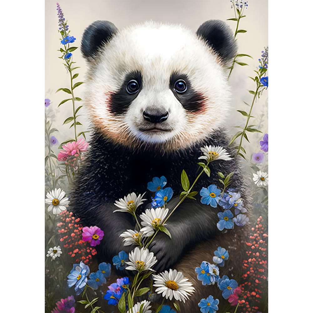 5D Diamond Painting AB Steine Panda Mit Blumen, Unique-Diamond