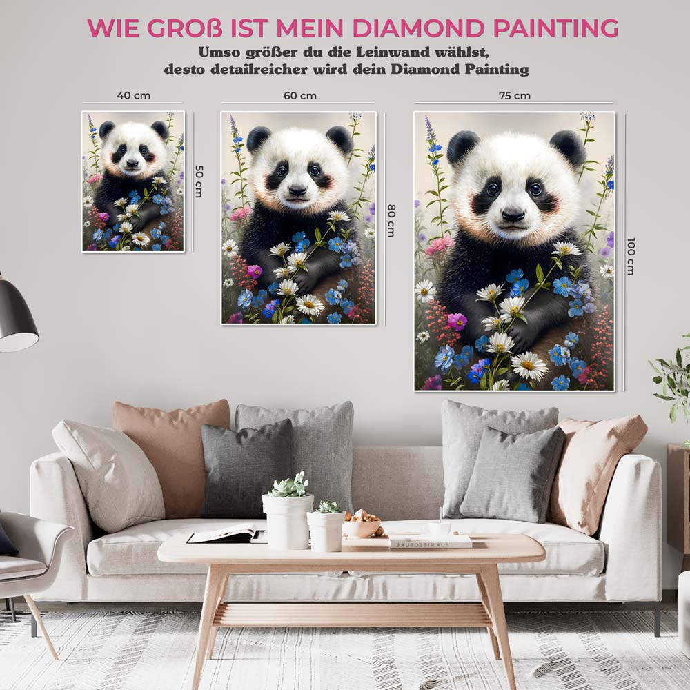 5D Diamond Painting AB Steine Panda Mit Blumen, Unique-Diamond