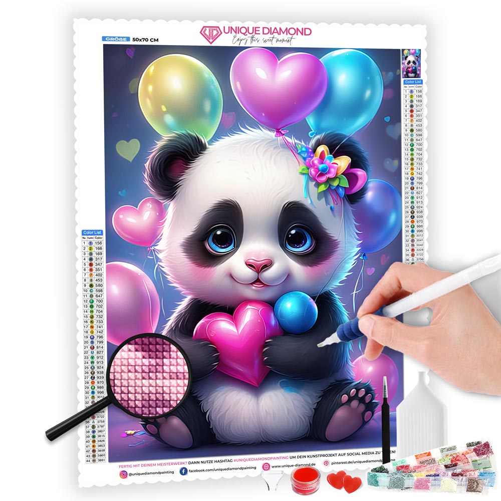 5D Diamond Painting AB Steine Panda With Heart, Unique-Diamond