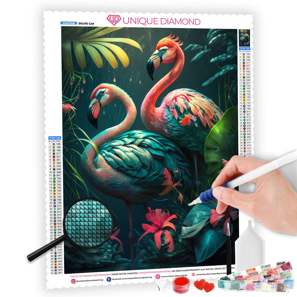 5D Diamond Painting AB Steine Pink Flamingo, Unique-Diamond