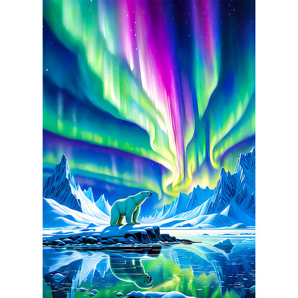 5D Diamond Painting AB Steine Polar Bear In Aurora, Unique-Diamond