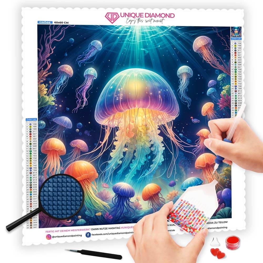 5D Diamond Painting AB Steine Quallenpracht mit 100 Farben, Unique-Diamond-