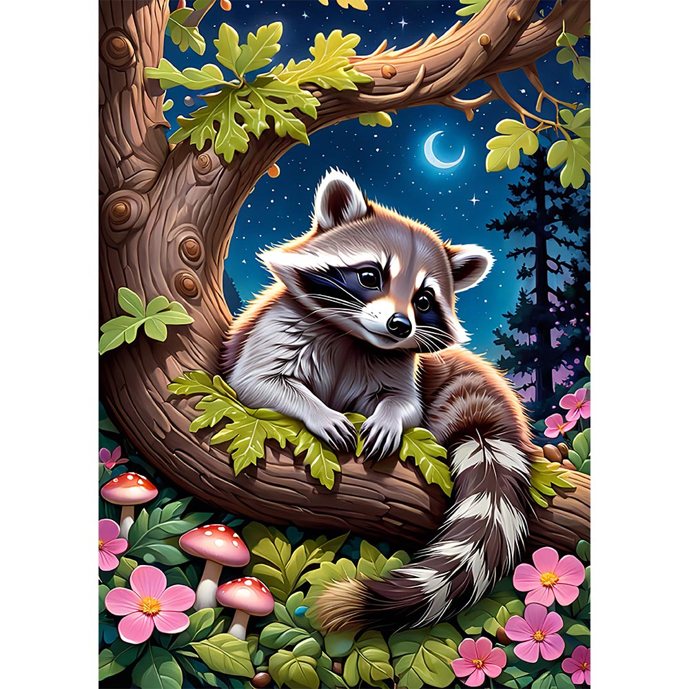 5D Diamond Painting AB Steine Racoon mit 100 Farben, Unique-Diamond