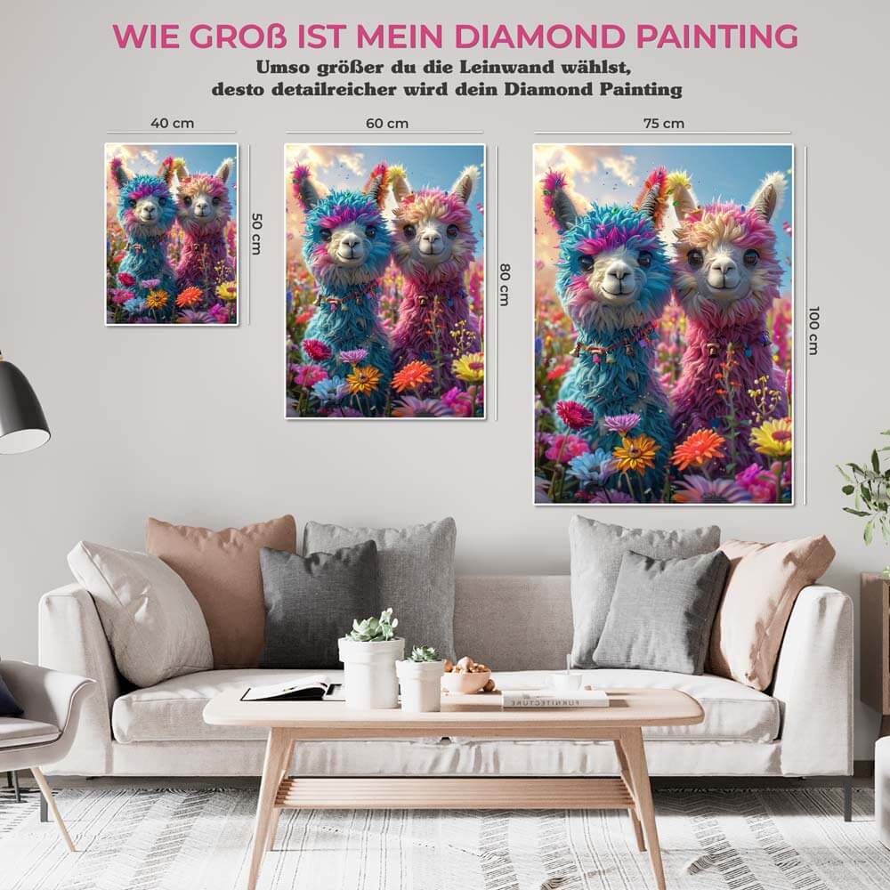 5D Diamond Painting AB Steine Rainbow Alpaca Duo mit 100 Farben, Unique-Diamond