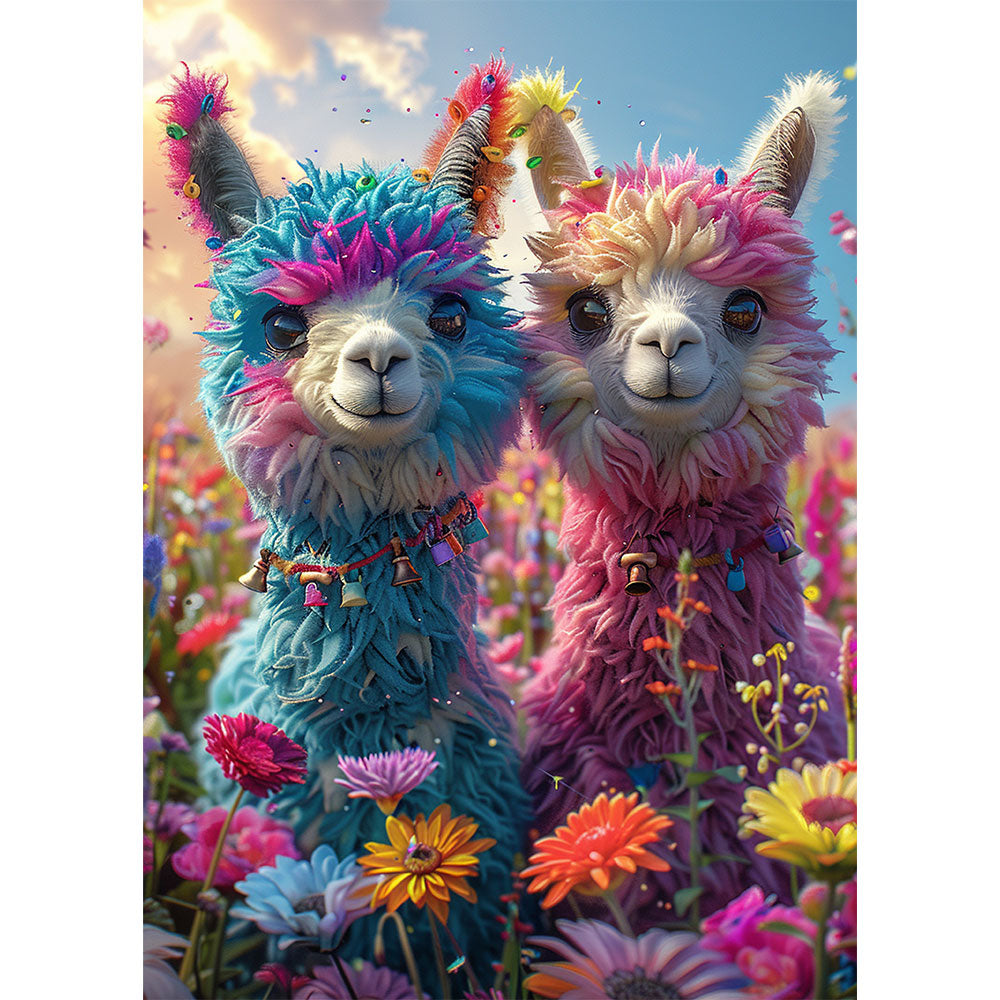 5D Diamond Painting AB Steine Rainbow Alpaca Duo mit 100 Farben, Unique-Diamond