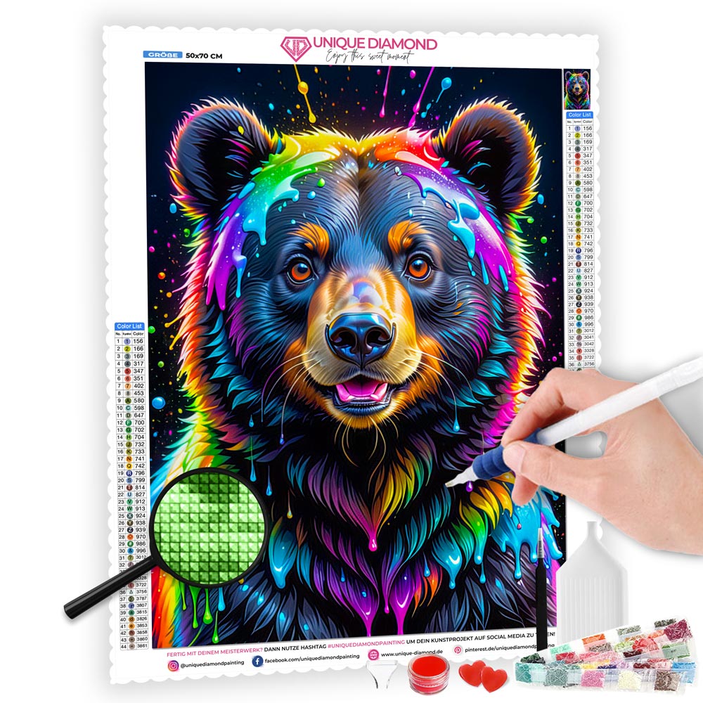 5D Diamond Painting AB Steine Rainbow Bear, Unique-Diamond