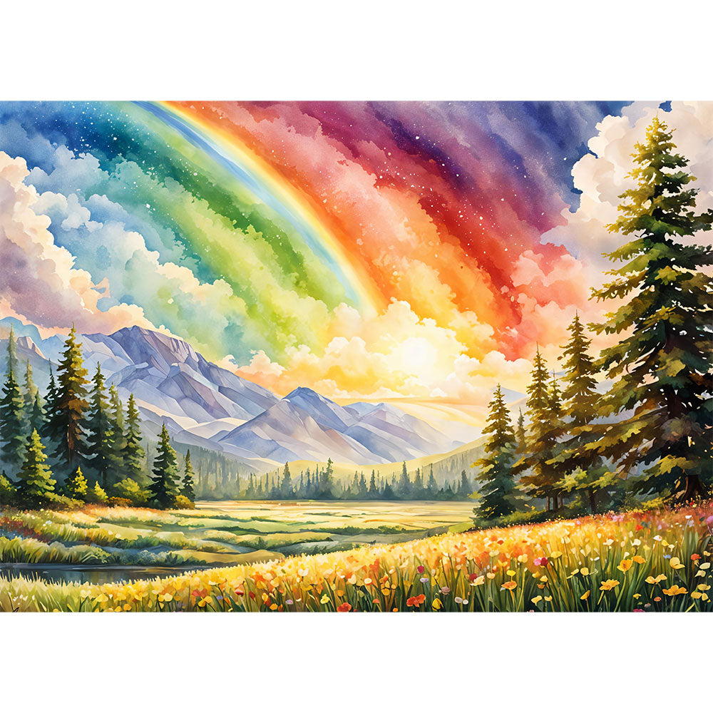 5D Diamond Painting AB Steine Rainbow Landscape mit 100 Farben, Unique-Diamond