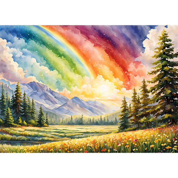 5D Diamond Painting AB Steine Rainbow Landscape mit 100 Farben, Unique-Diamond