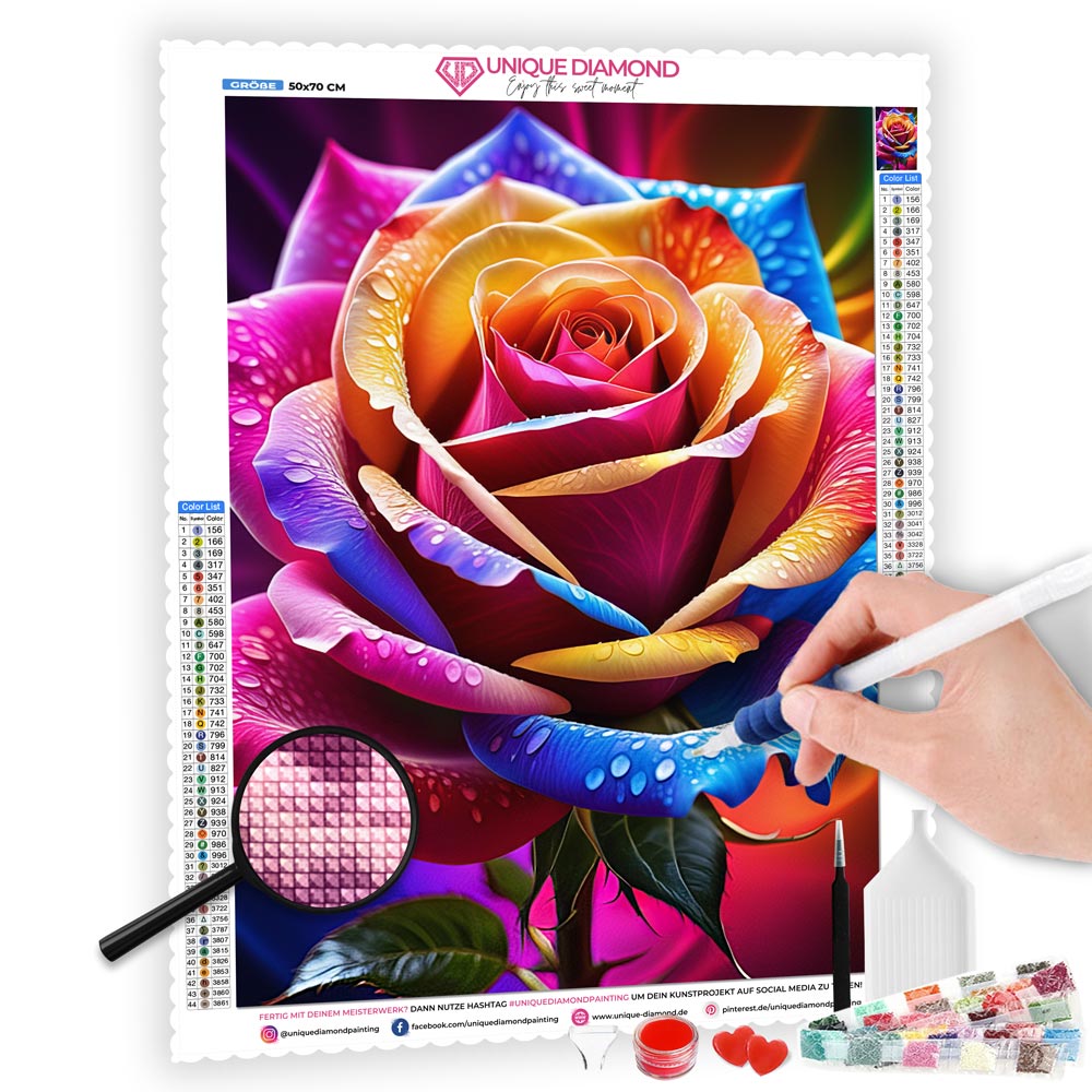 5D Diamond Painting AB Steine Rainbow Rose, Unique-Diaond