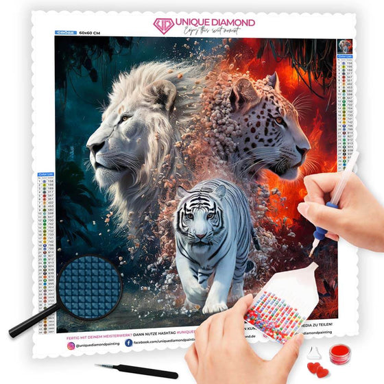 5D Diamond Painting AB Steine Raubkatzen mit 100 Farben, Unique-Diamond