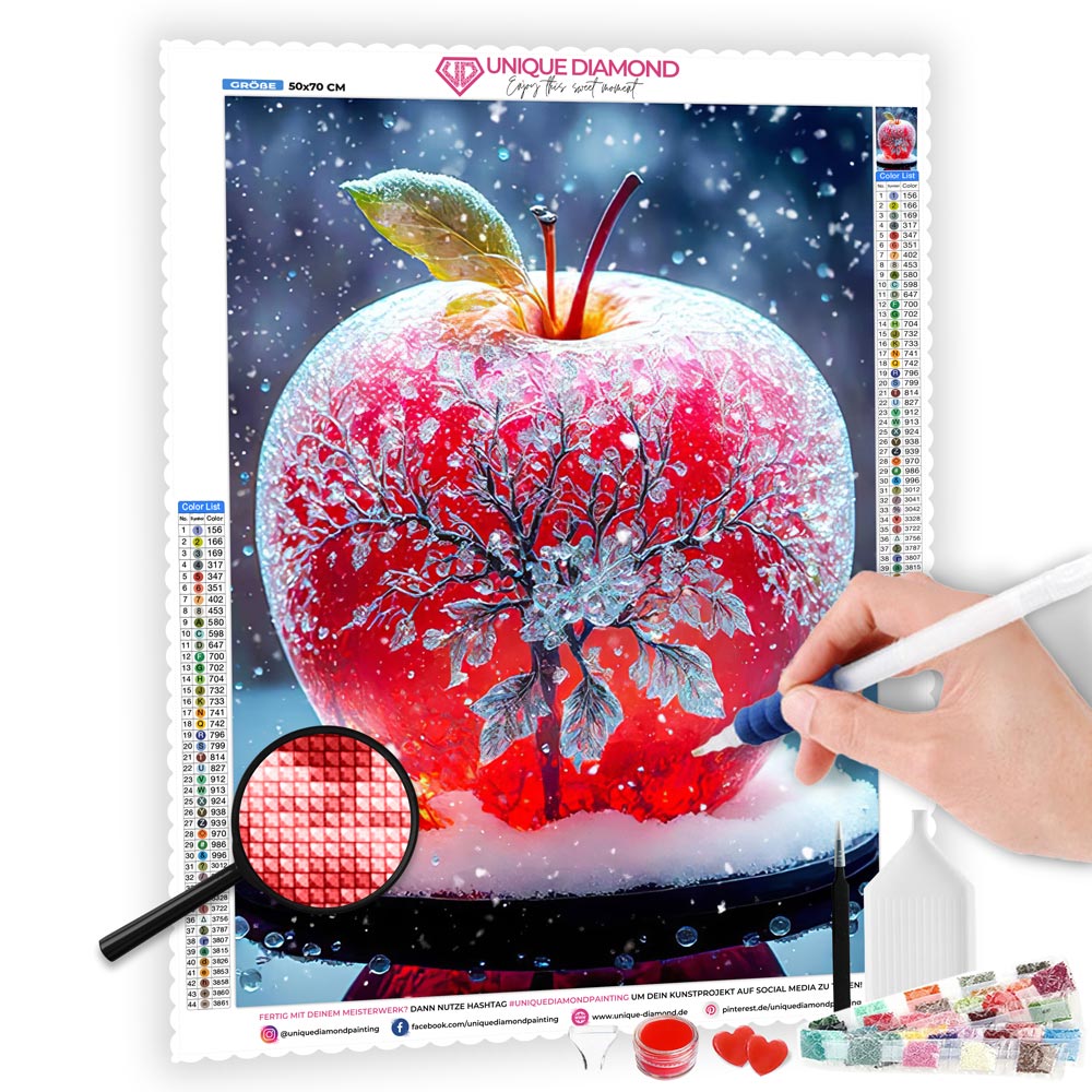 5D Diamond Painting AB Steine Red Crystal Apple, Unique-Diamond