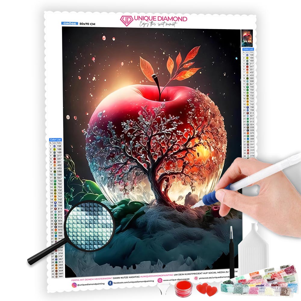 5D Diamond Painting AB Steine Red Crystal Apple, Unique-Diamond