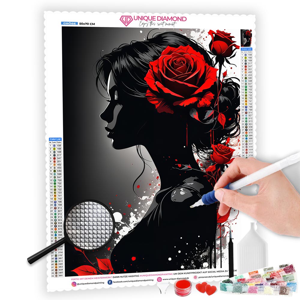 5D Diamond Painting AB Steine Red Rose, Unique-Diamond