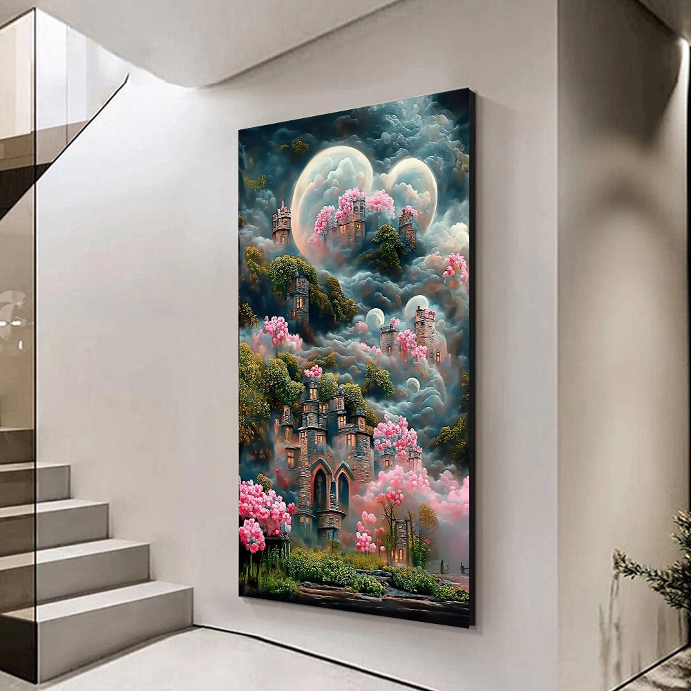 5D Diamond Painting XXL AB Steine Rosen Burg, Unique-Diamond