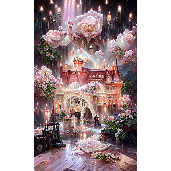 5D Diamond Painting XXL AB Steine Rosen Schloss, Unique-Diamond